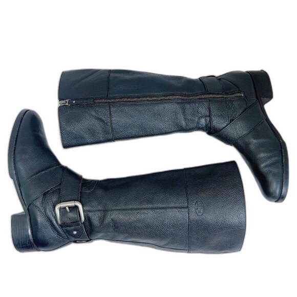 Fossil Black Pebbled Leather Riding Boots Knee High Boots Old Money Size 10 - Picture 1 of 9